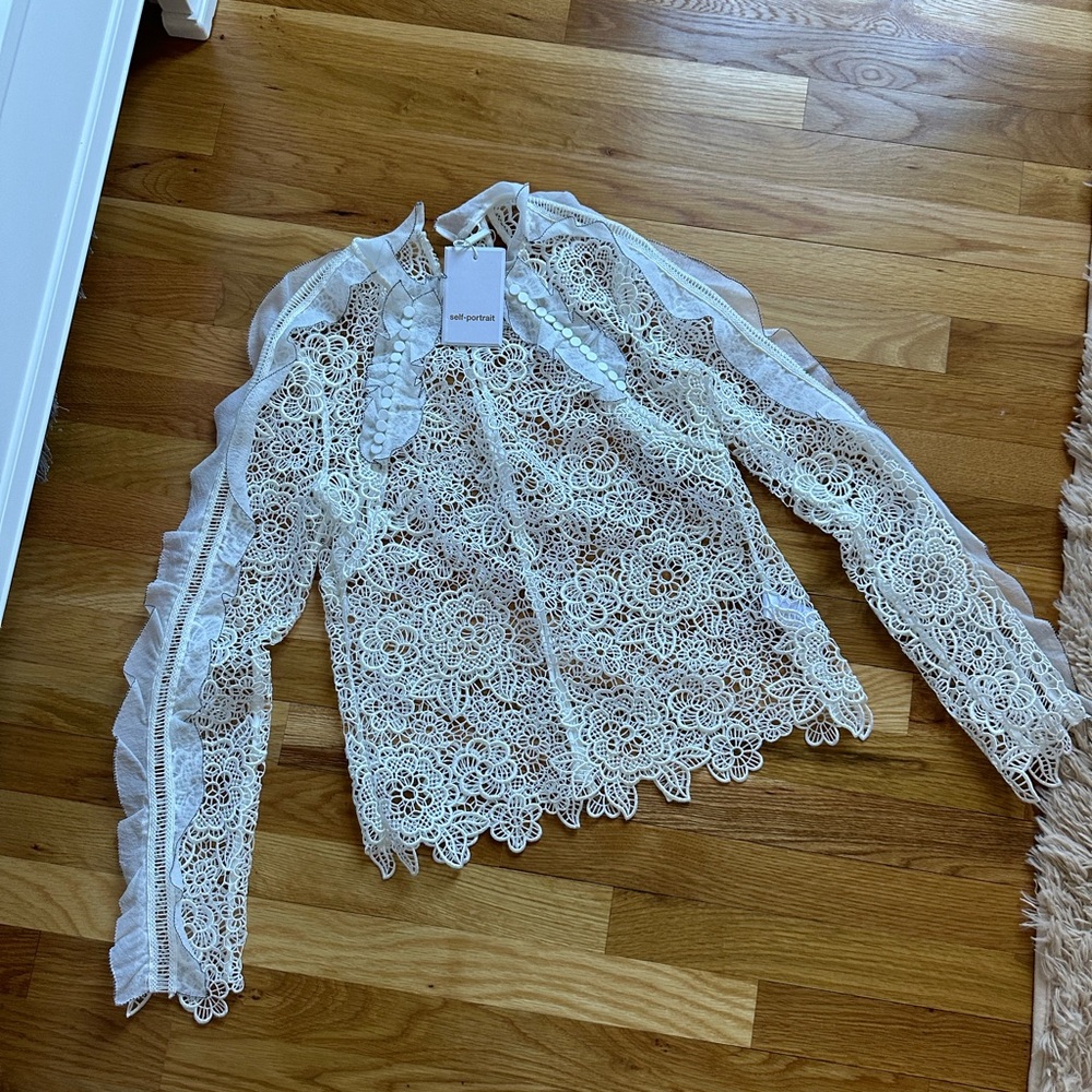 BRAND NEW SELF PORTRAIT LACE WHITE LONG SLEEVE BLOUSE